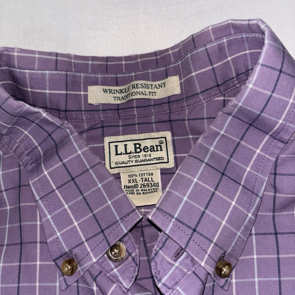 L.L.Bean Purple Plaid Button Down Shirt Wrinkle Resistant XXL Tall - Picture 2 of 5